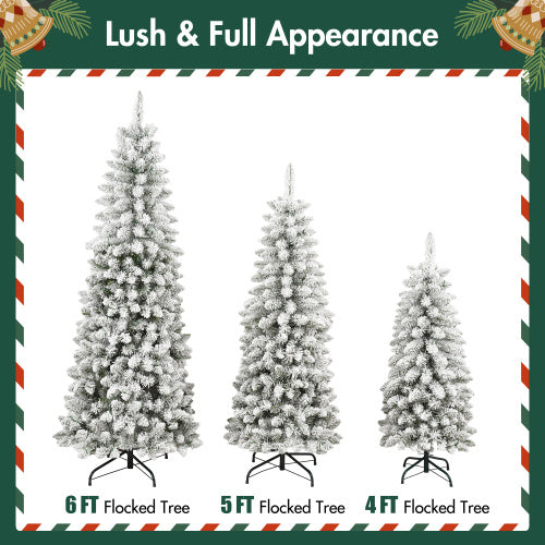 Artificial Christmas Tree Set With Lights featuring 6 FT, 5 FT, and 4 FT flocked trees for a festive atmosphere.