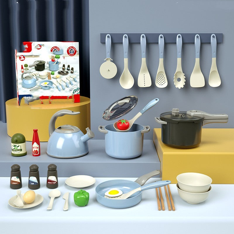New Simulation Induction Cooker toy kitchen set with pots, utensils, and play food for children's imaginative play.