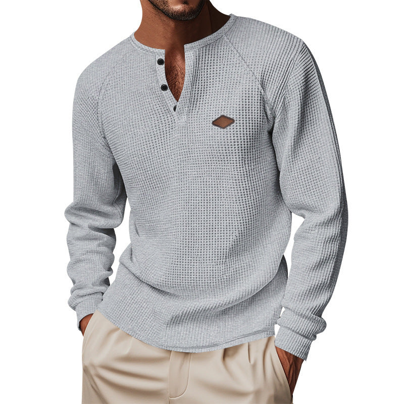 Quick-drying Raglan Henry Long Sleeve in light gray, featuring buttons and a round neck, perfect for active wear.