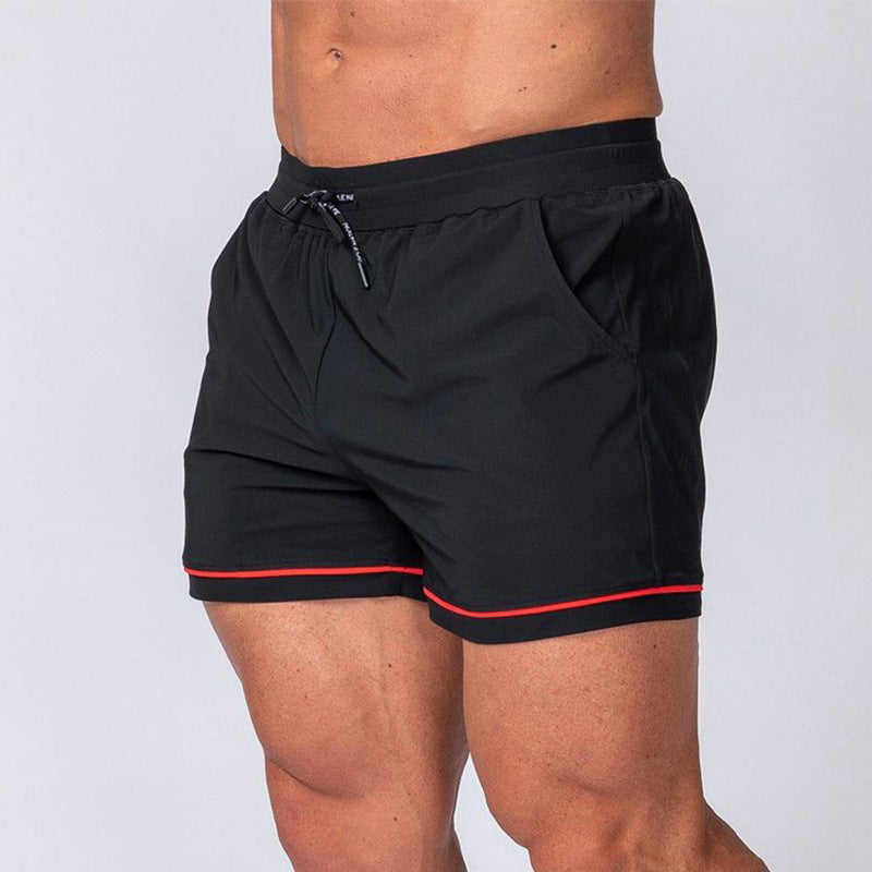Sport Running Training Outdoor Beach Shorts in black with red trim, perfect for running and beach activities.