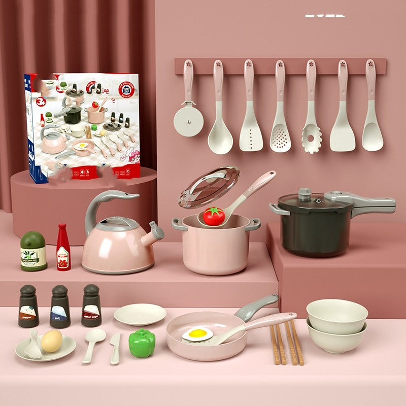 New Simulation Induction Cooker toy kitchen set with pots, pans, utensils, and condiments for children.
