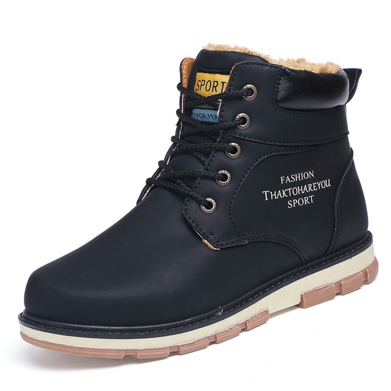 Plush warm work clothes Martin boots featuring a stylish black design with fur lining for comfort and warmth.