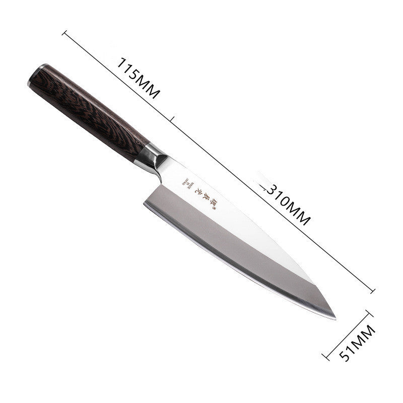 Kitchen Japanese Cooking Knife Chopping Fish Head with sleek blade and wooden handle for precision cutting.