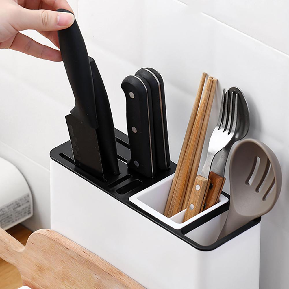 Tableware Storage Holders Kitchen Knife with various utensils and knives organized in a modern holder.