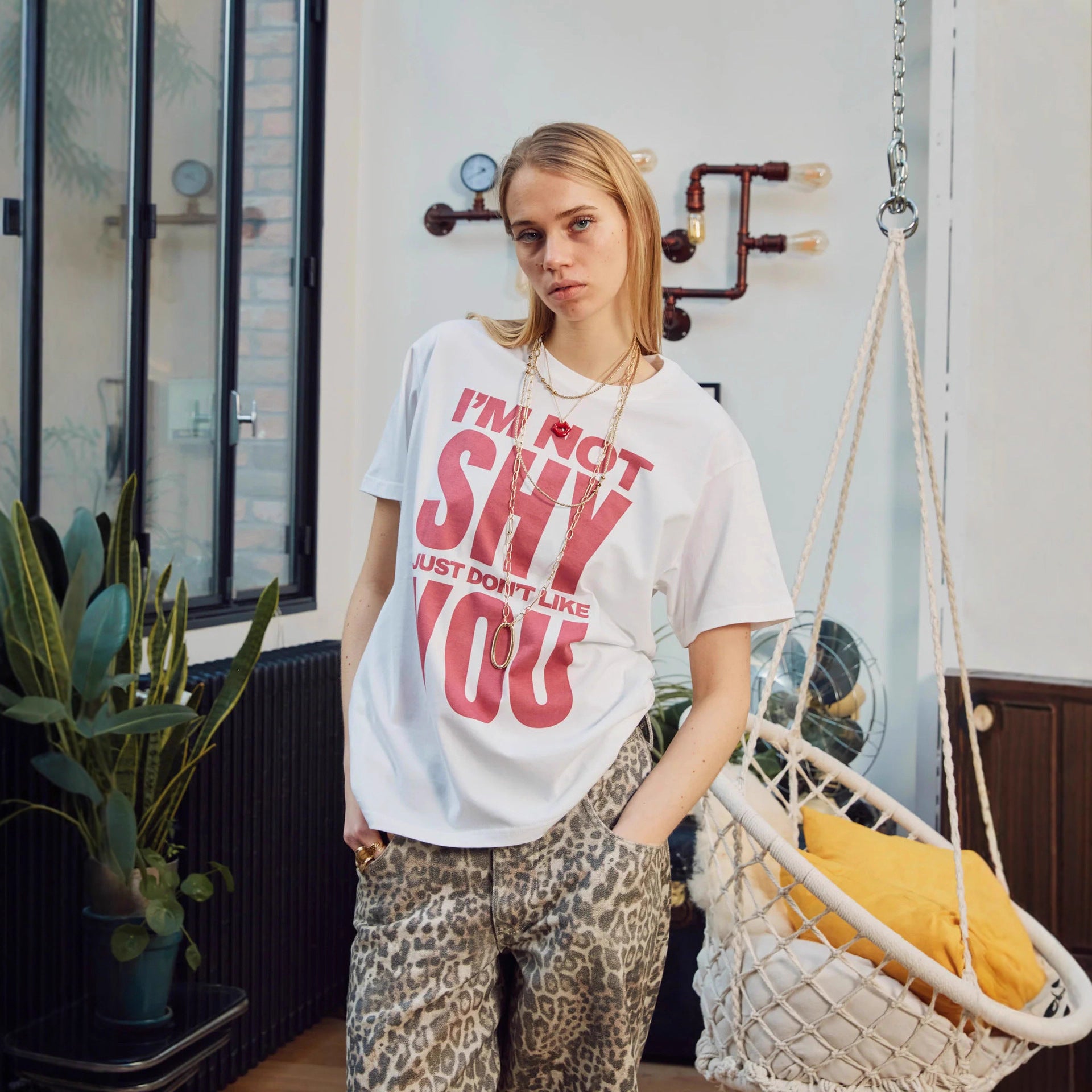 Floral Letter Print Pattern Top With Short Sleeves