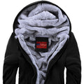 Fleece Sweater Men Casual Sport Fleece Hooded Jackets interior view showing soft gray lining and hood design.
