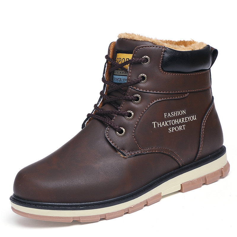 Plush warm work clothes Martin boots in brown, designed for comfort and durability, ideal for colder weather.
