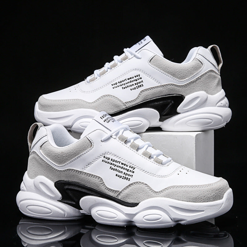 Men's Casual Sneakers Youth Trend Thick Sole stylish white and gray sneakers with thick soles and modern design.