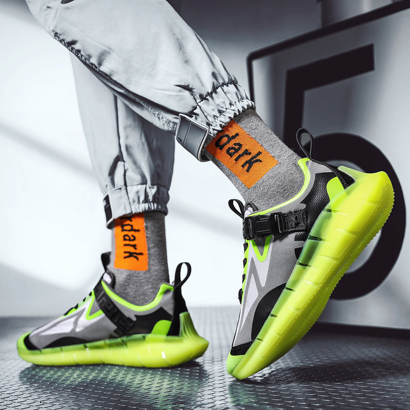 Men's Coconut Style Casual Shoes Trend with breathable materials and bright green accents.