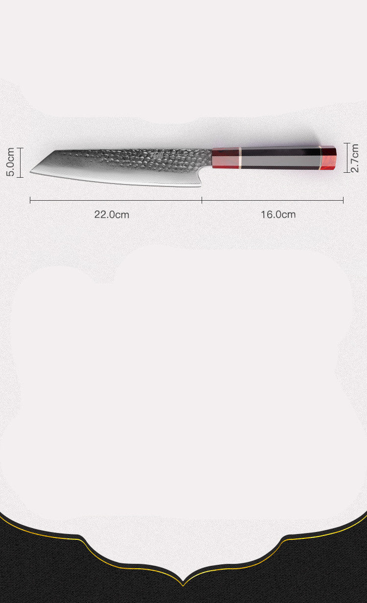 Damascus Kitchen Knife Western Cooking Knife with dimensions 22.0cm x 5.0cm x 16.0cm, showcasing elegant design.
