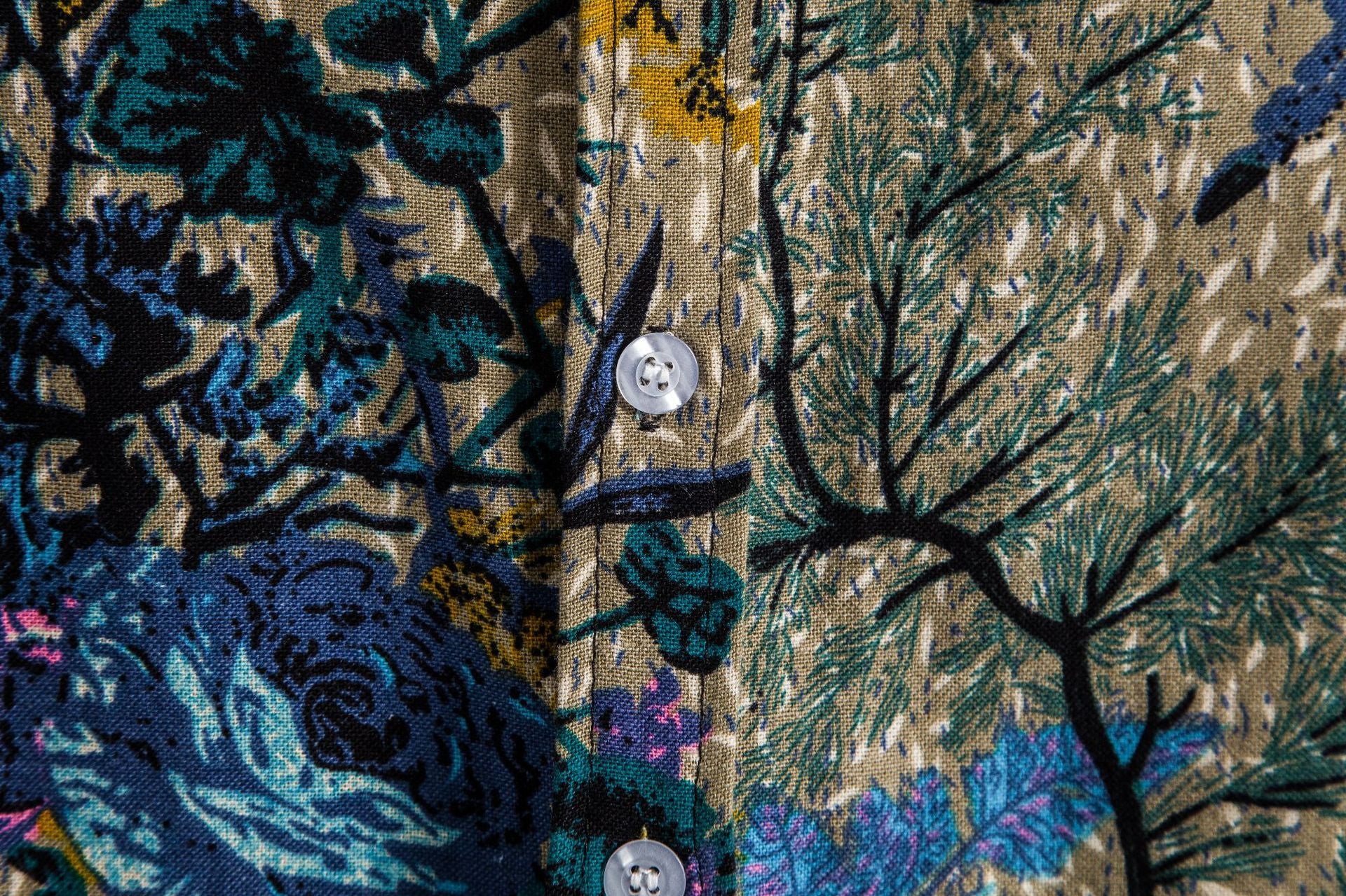 Close-up of the Printing Long Sleeve Shirt Men's Lapel Shirt featuring detailed floral print and buttons.
