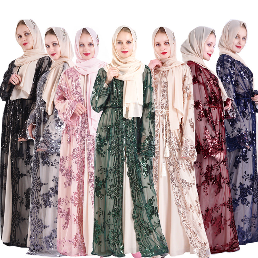 Women Short Sleeve Printed Flower Dress in various colors showcased by models wearing elegant hijabs.