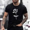 Men wearing American Fashion Brand Men S Rose Print T Shirt with floral design, showcasing modern streetwear style.