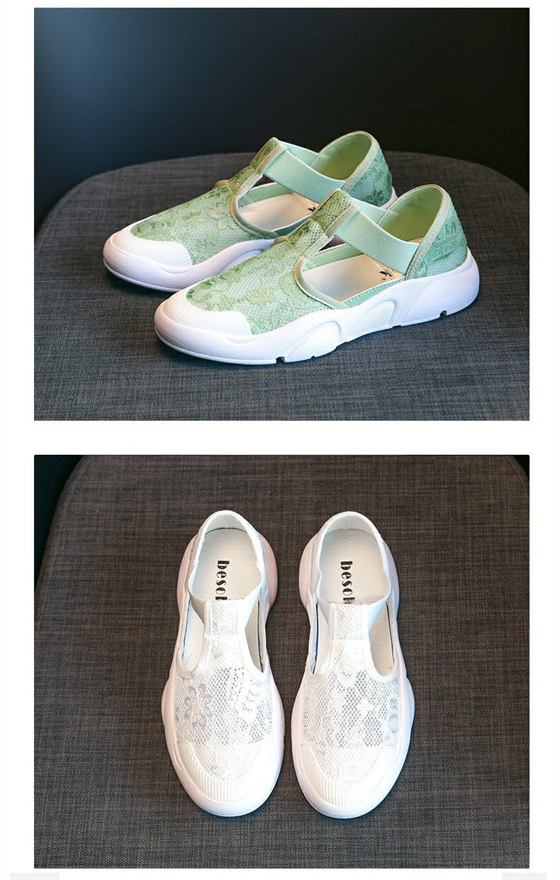 Casual Flat Fisherman Shoe Women in green and white designs displayed side by side on a gray surface.