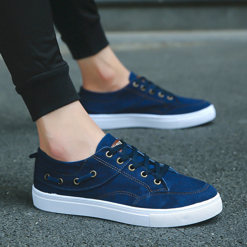 Breathable casual lazy canvas shoes worn by a person on pavement in a casual setting.