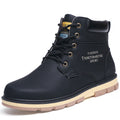 Plush warm work clothes Martin boots in sleek black design with durable sole and stylish branding.