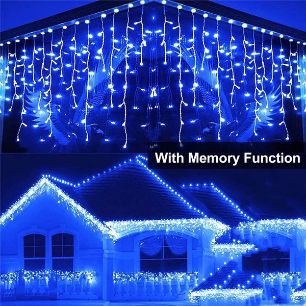 Ice Bar Light 96 US Standard Blue illuminating a house with blue lights, showcasing awning and memory function.