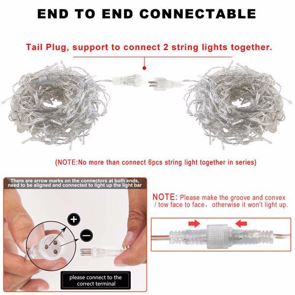End to end connectable tail plug for Ice Bar Light 96 US Standard Blue string lights setup