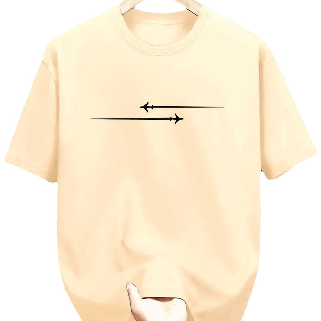 Men’s Comfortable Sports Round Neck T-Shirts in light beige with arrow design, perfect for casual and sports wear.