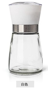 Creative kitchen appliances hand glass grinder with a stylish white top and sleek glass body.