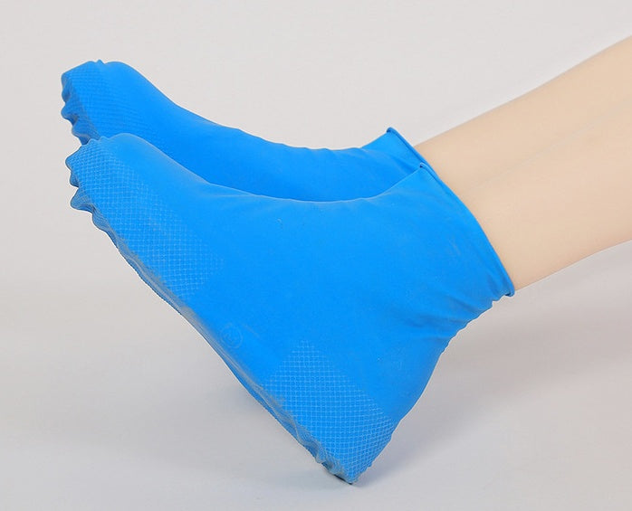 Rubber Anti-slip Waterproof Shoe Cover Reusable Rain Boot in blue color on a foot