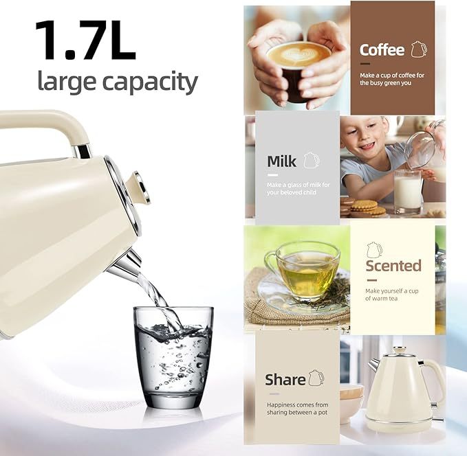 Household Small Appliances Electric Kettle with 1.7L large capacity pouring water into a glass.