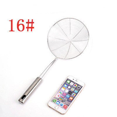 Kitchen Cooking Utensils Net Drain displayed with a smartphone for size comparison, showcasing its sleek design.