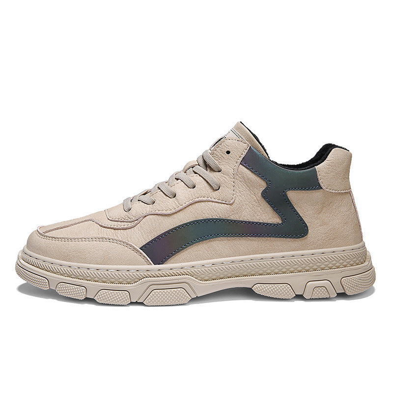 Men Martin boots genuine leather in stylish design with beige color and unique details.