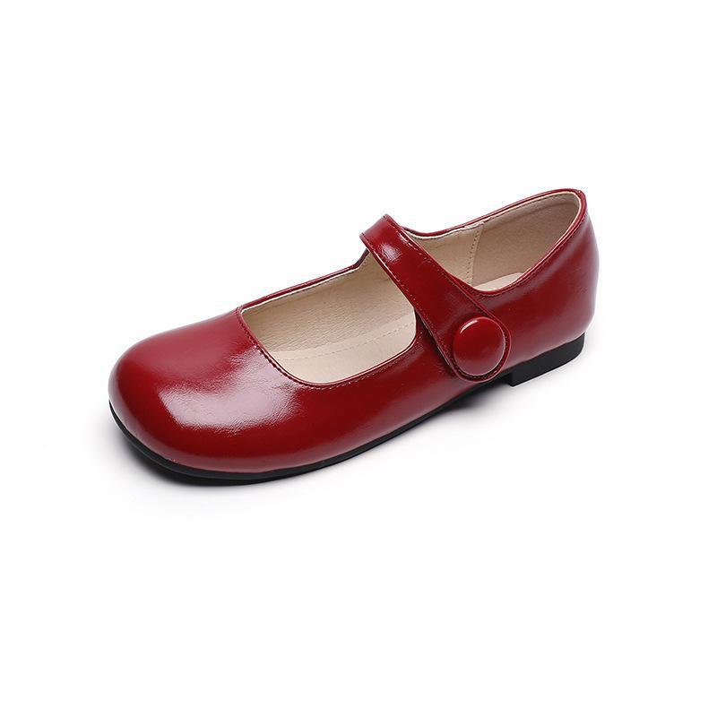 Fashion Flat Cute Single Shoe Women in shiny red with a simple strap design and comfortable flat sole.