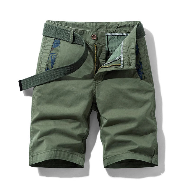 Summer Loose Straight Trousers in olive green with a relaxed fit and adjustable belt.