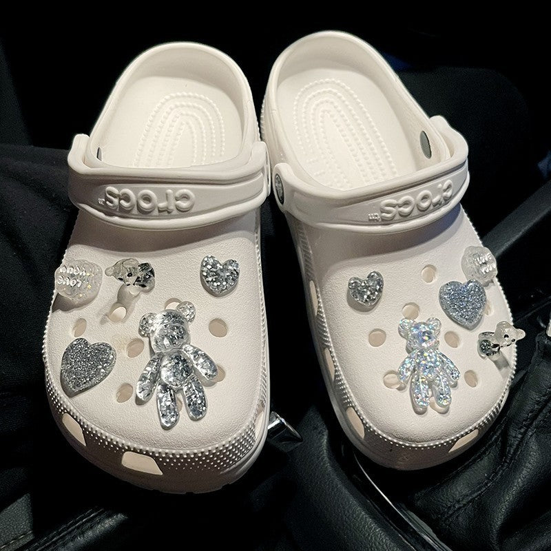 Crystal Bear Cave Shoes Accessories Shoe Buckle Shoe Flower on stylish white crocs with sparkly charms