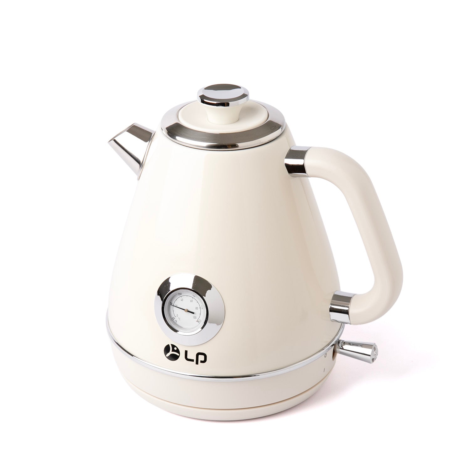Household Small Appliances Electric Kettle in a sleek white design with a chrome handle and temperature gauge.