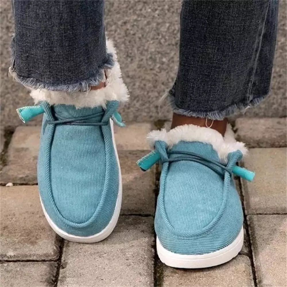 Plush Women's Cotton Boots Winter Warm in teal color with soft plush lining, perfect for cold weather comfort.