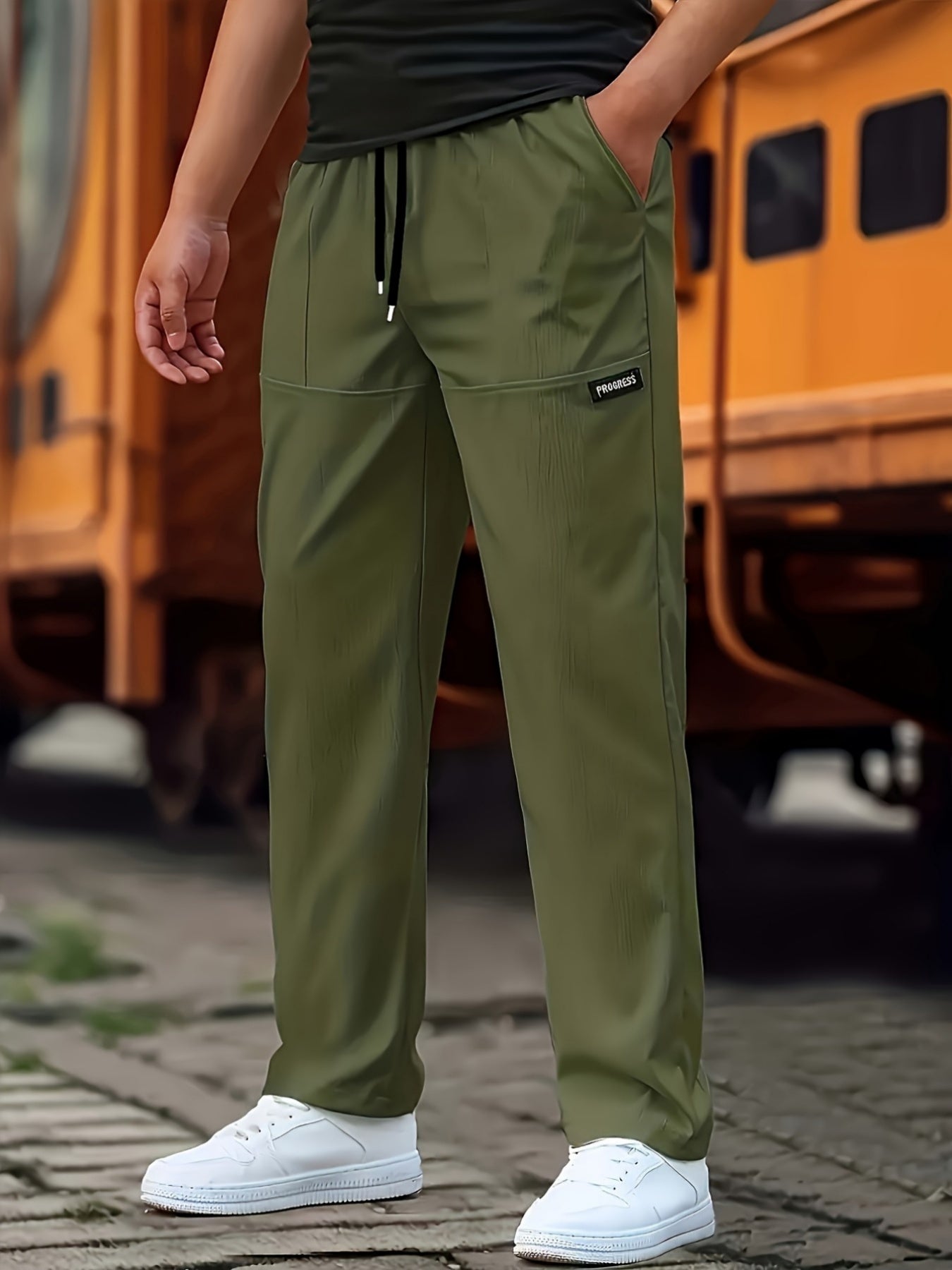 Men's Fashion Training Brother Basketball Pant in olive green with pockets, ideal for athletic wear and casual outings.