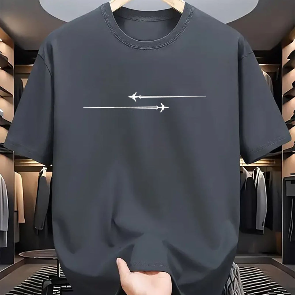 Men’s Comfortable Sports Round Neck T-Shirts featuring sleek design in dark color with arrow graphic.