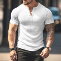 Men's Casual Short Sleeve  T-shirt Summer Sunken Stripe V-neck Slim Fit Henley Shirts Basic Tops