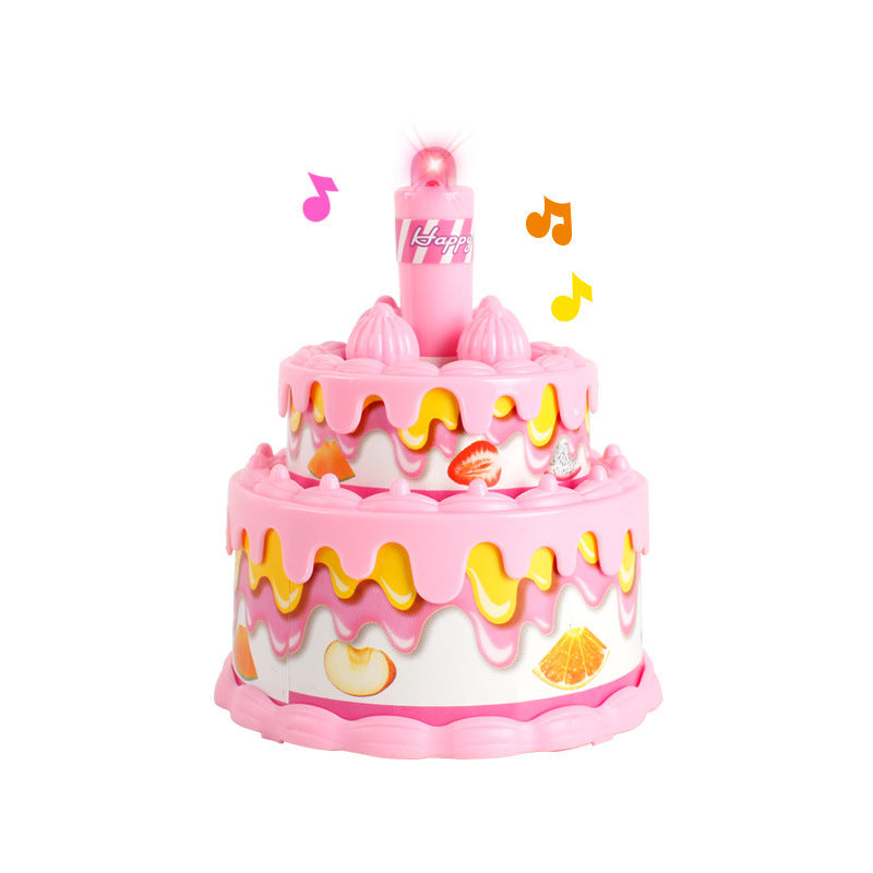 Children's Mini Girl Simulation Play House Toy Kitchen Set featuring a vibrant pink cake with colorful decorations.