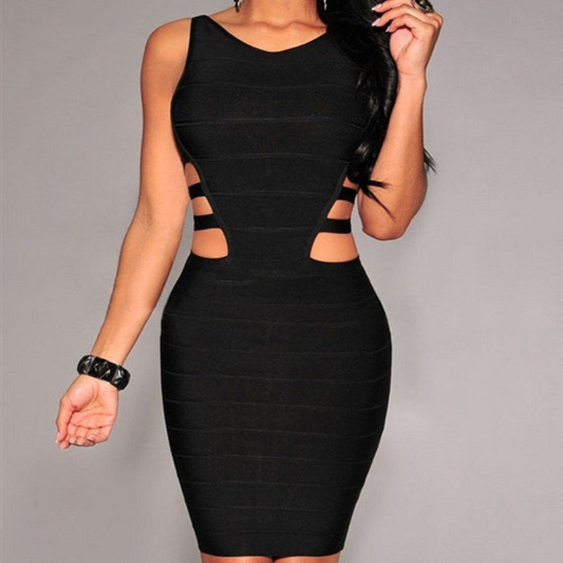 New Bandage Dresses For Women Black Sexy Sleeveless Ladies showcasing a stylish sleeveless black dress with cut-out details.