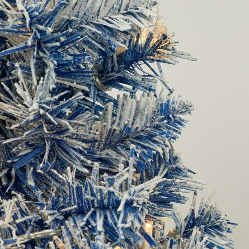 Close-up of the Pre-lit Christmas Tree Artificial Christmas showcasing frosted blue branches and warm LED lights.