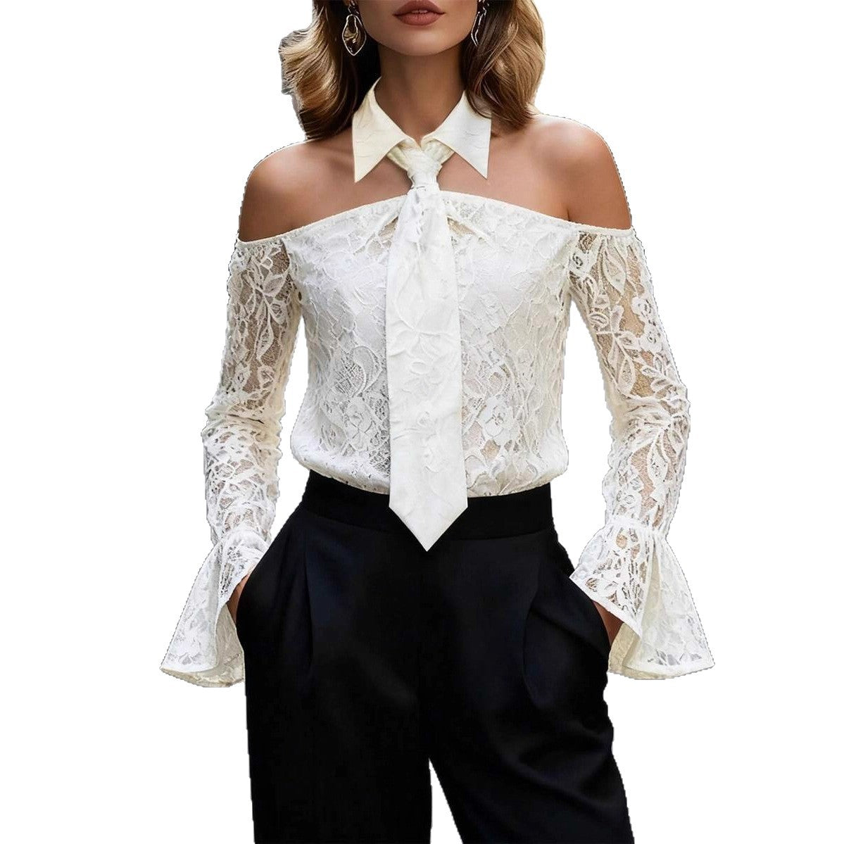 One-shoulder Halter Lace Top