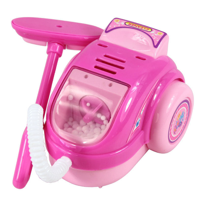 Children's Mini Girl Simulation Play House toy kitchen set pink vacuum cleaner with hose for imaginative play.