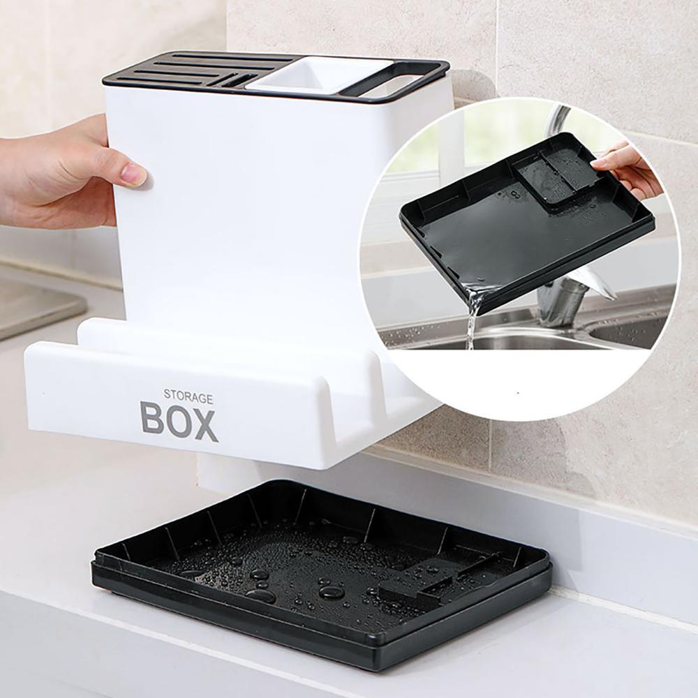 Tableware Storage Holders Kitchen Knife organizer with detachable drainage tray for kitchen utensils.