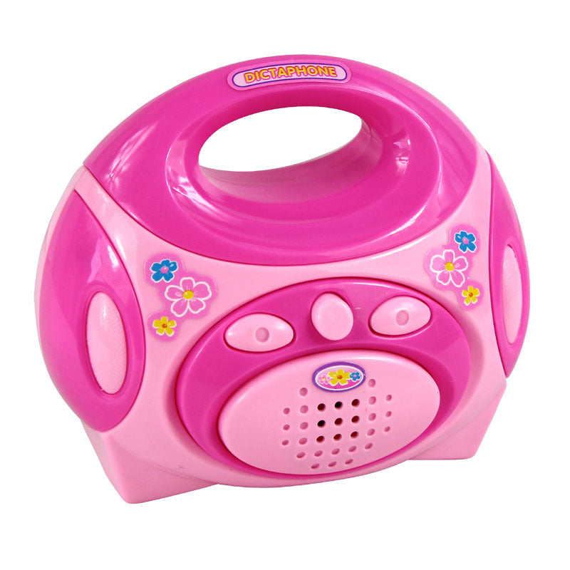 Children's Mini Girl Simulation Play House pink toy dictaphone with decorative flowers and buttons.