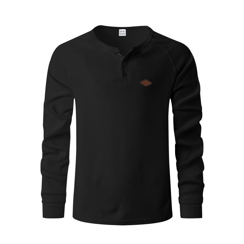 Quick-drying Raglan Henry Long Sleeve black long sleeve shirt with button details and logo