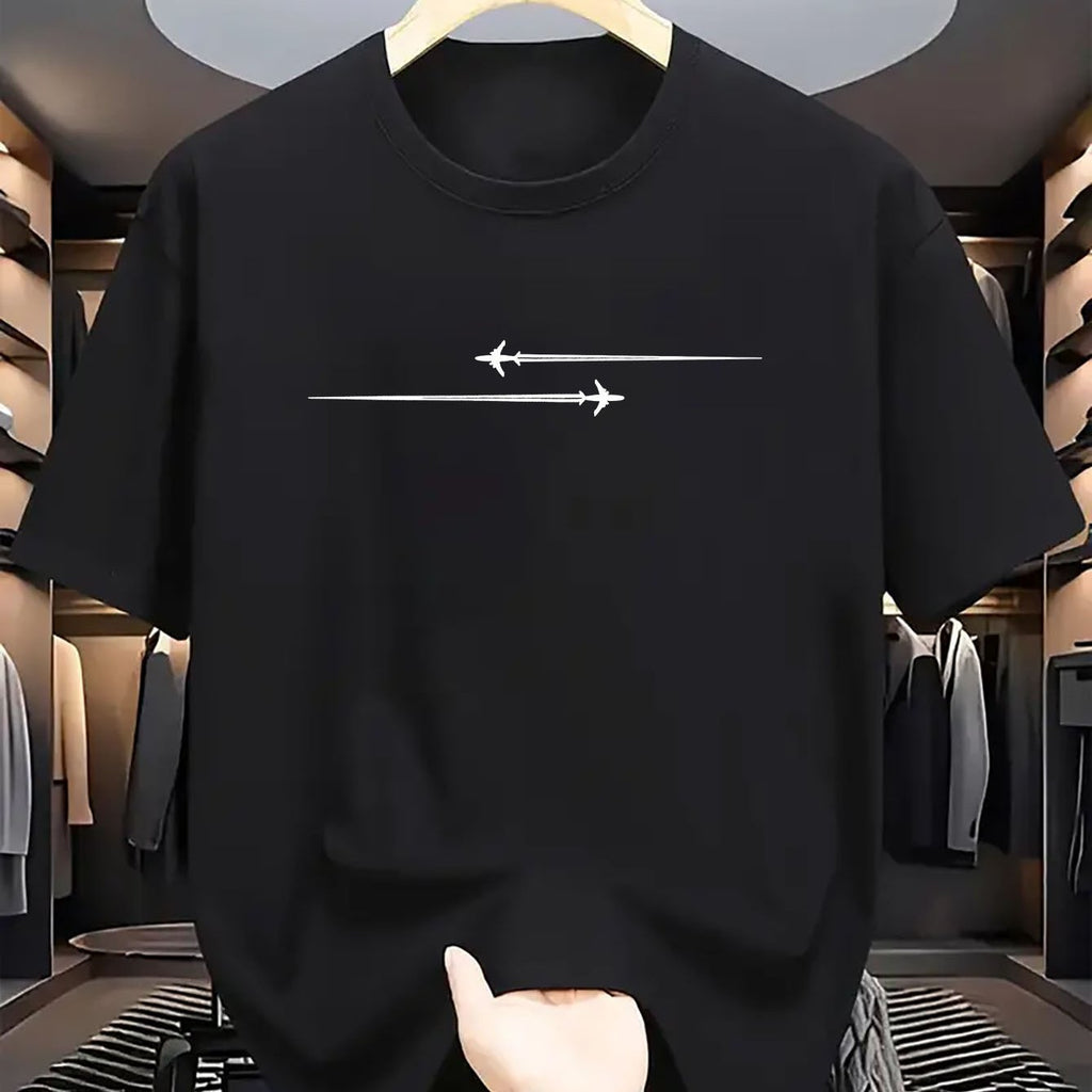 Men’s Comfortable Sports Round Neck T-Shirts in black with minimalist arrow design, ideal for everyday wear.