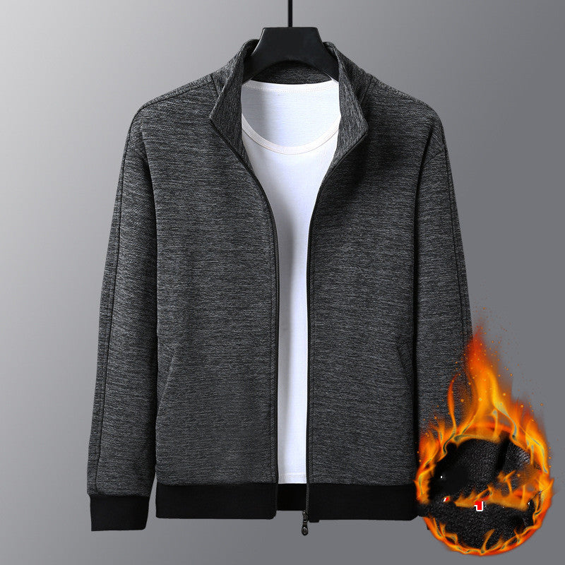 Jacket With A Stand-up Collar And A Casual Jacket in black with white shirt underneath