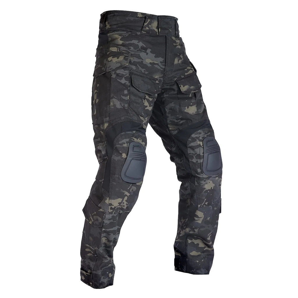 Men's Tactical Combat Tactical Military Pants in black camouflage design, featuring rugged construction and multiple pockets.