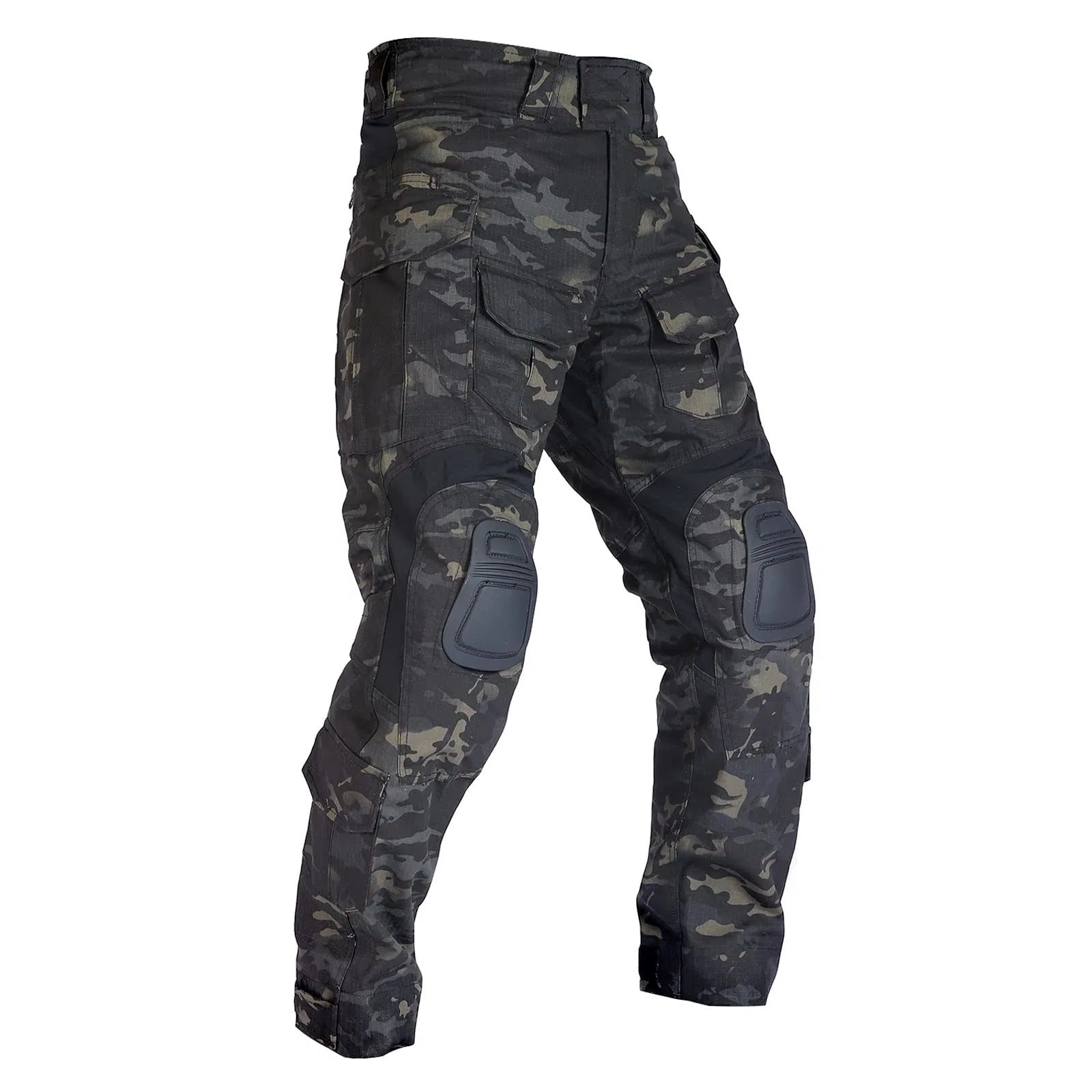 Men's Tactical Combat Tactical Military Pants in black camouflage design, featuring rugged construction and multiple pockets.