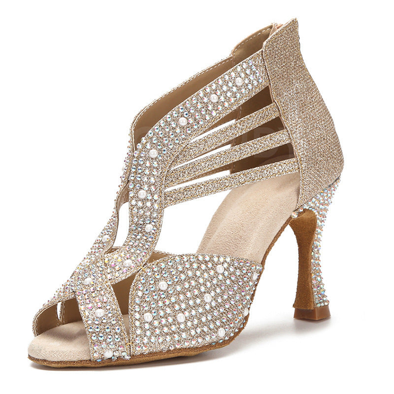 Diamond-encrusted Senior Dance Shoe Women featuring a sparkling upper and elegant design perfect for mature dancers.