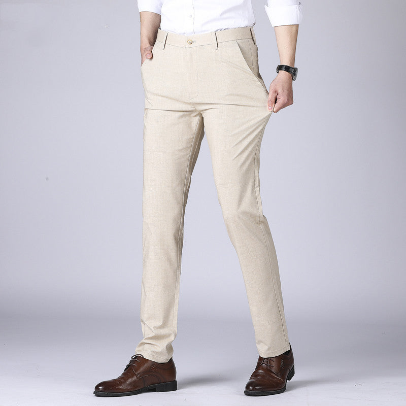 Woodpecker Thin Men's Pants Summer Non Ironing in beige color, designed for comfort and breathability.
